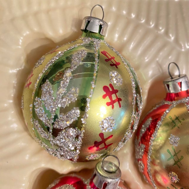 Vintage Glass Christmas Tree Ornaments Made in Romania - Set of 8 in Original Box For Sale In Sacramento - Image 6 of 12