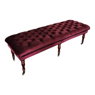 Velours Upholstered Bench on Casters For Sale
