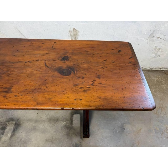 Antique 19th Century Farmhouse Rustic Style Trestle Base Solid Wood Dining Table For Sale - Image 10 of 18