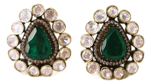 Faux Diamond and Emerald Earrings, Pair