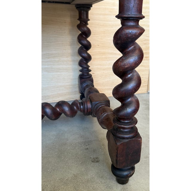 19th Spanish Walnut Desk or Console Table With Two Drawers & Solomonic Legs For Sale - Image 9 of 12