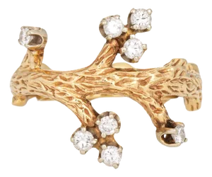 60s Vintage Tree Branch Ring Size 5 Diamond 14k Yellow Gold Estate Fine Jewelry