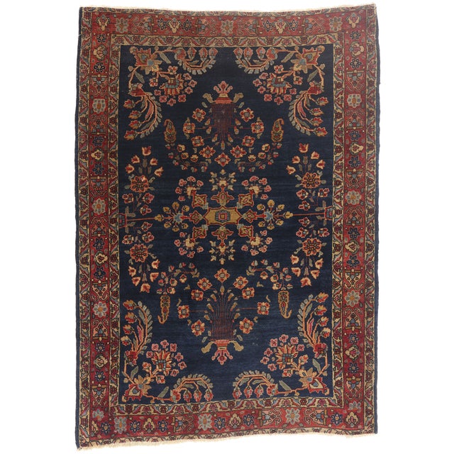 79578 Antique Persian Mohajeran&nbsp;Sarouk Rug, 03'05 x 04'09. The Midnight Garden: A Late Qajar Persian Sarouk...
