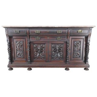 Late 19th Century German Carved Marble-Top Sideboard For Sale
