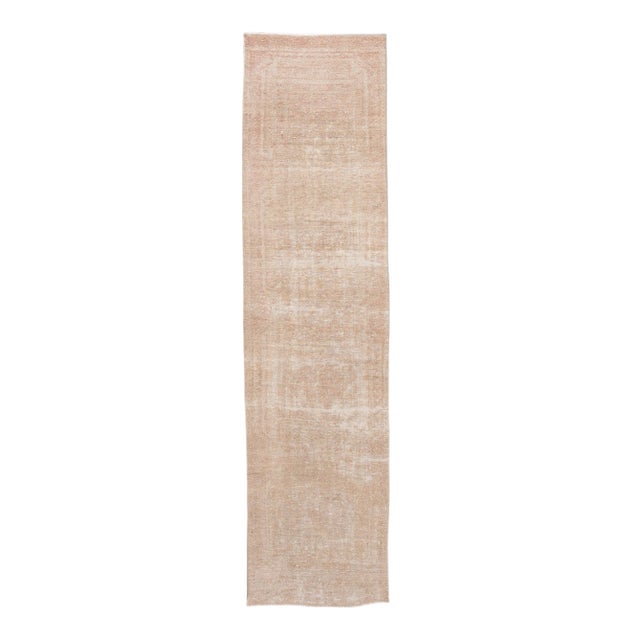 Vintage Turkish Beige Handmade Distressed Wool Runner For Sale