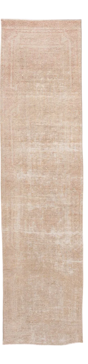 Vintage Turkish Beige Handmade Distressed Wool Runner