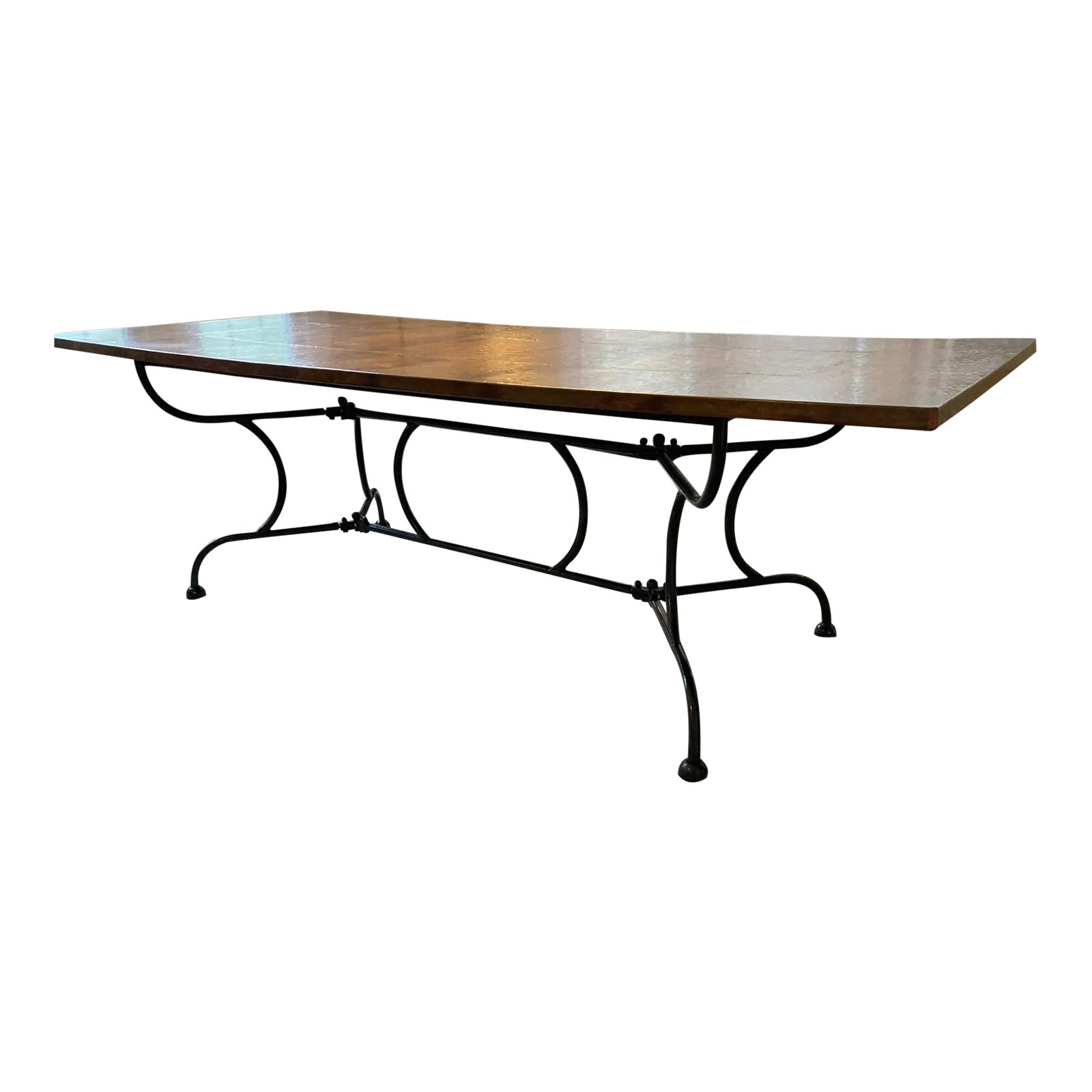 Hand Hammered Copper Indoor-Outdoor Dining Table on Metal Base | Chairish