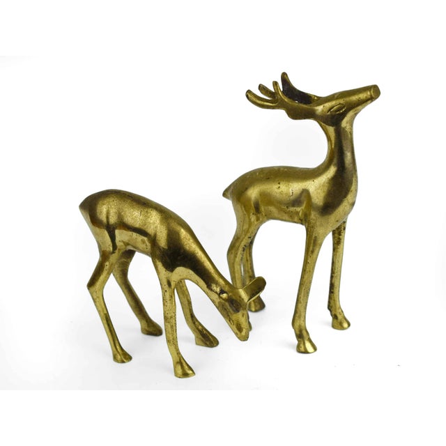 Mid 20th Century Brass Buck Deer Animal Figurines - A Pair For Sale - Image 4 of 6
