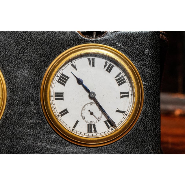 Charming Portable Antique Hand Painted Porcelain Travel Desk Clock Barometer Leather Case Home Decor For Sale In New York - Image 6 of 12