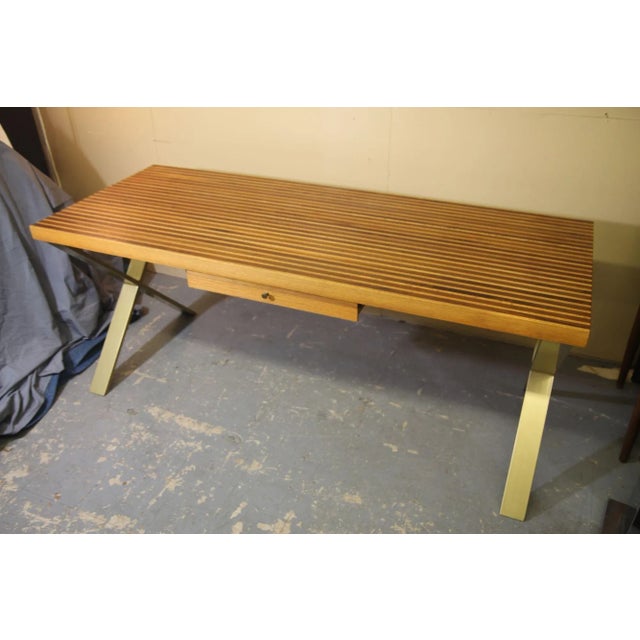 1980s 1980s Walnut and Oak Desk With X Shaped Legs For Sale - Image 5 of 8