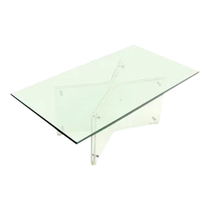 Mid-Century Modern Lucite X Base Glass Top Rectangle Coffee Table