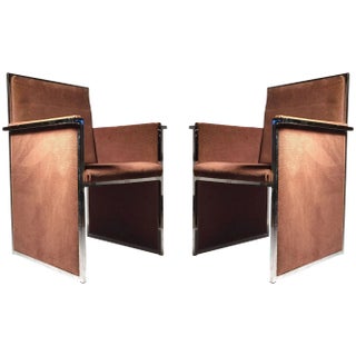 Vintage Italian Chrome Upholstered Club Chairs Attributed to Milo Baughman - a Pair For Sale