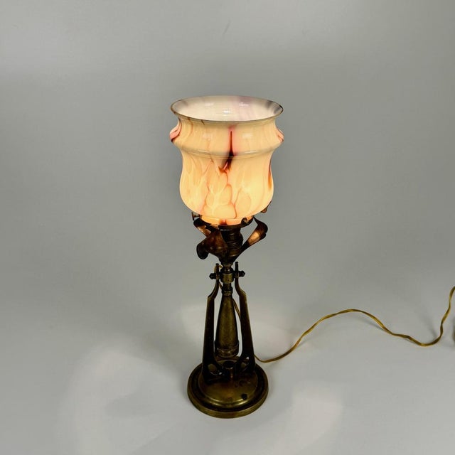 Art Nouveau Rocking Table or Wall Lamp in Marble Glass and Brass, 1890s For Sale - Image 4 of 7
