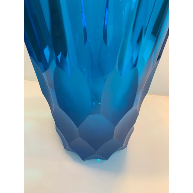2020s Italian Blue Crystal Handmade Cut Vase For Sale - Image 4 of 12