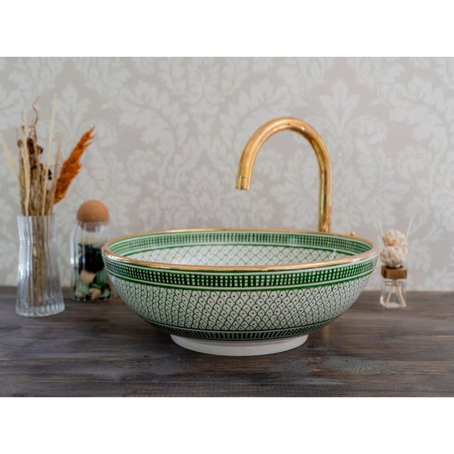 Contemporary 14 Karat Gold Rim Ceramic Sink for Bathroom Handmade For Sale - Image 3 of 4