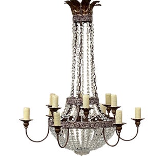 Vintage Regency Empire Crystal Swag Chandelier For Sale
