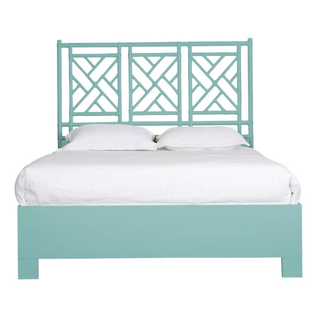 Chippendale Platform Bed Queen, Turquoise For Sale
