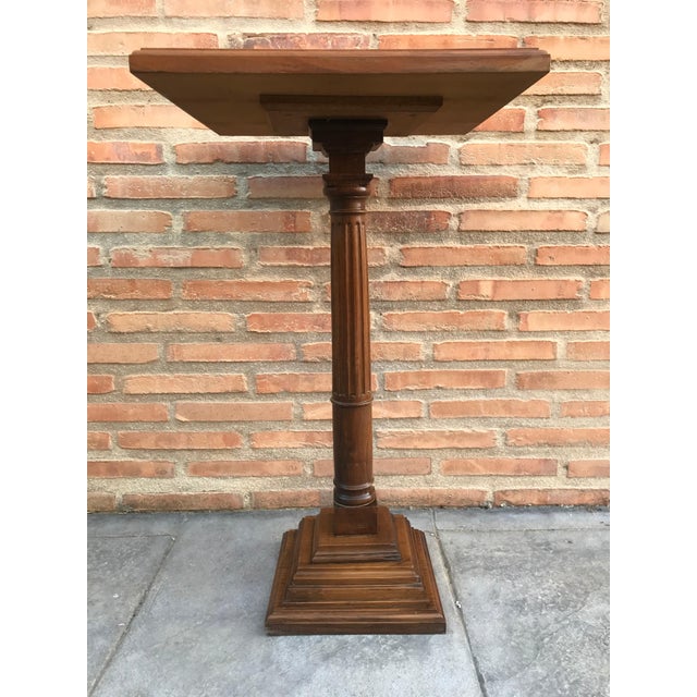 Mid 20th Century Mid-20th Century Set of Three Walnut Wood Square Top Pedestal Tables For Sale - Image 5 of 18