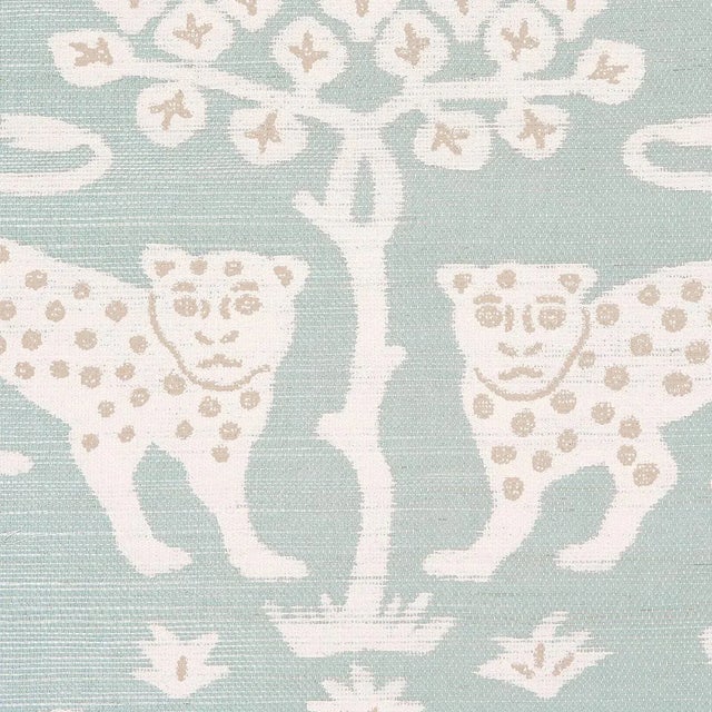 Contemporary Schumacher Woodland Leopard Sisal Wallpaper in Waterblue For Sale - Image 3 of 4