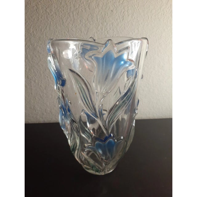 1980s Vintage Bohemia Czech Republic Floral Inlay Crystal Vase For Sale - Image 5 of 7