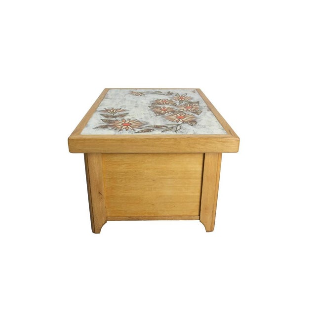1970s French Oak and Ceramic Coffee Table with Tiles by Monsan Picard, 1970 For Sale - Image 5 of 12