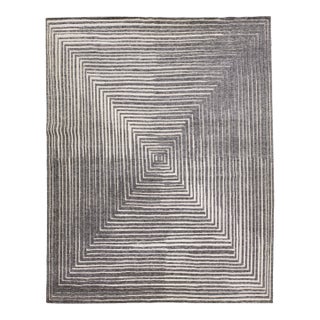 2010s Oversize Modern Moroccan Style Gray Wool Rug With Op Art Design by Apadana For Sale