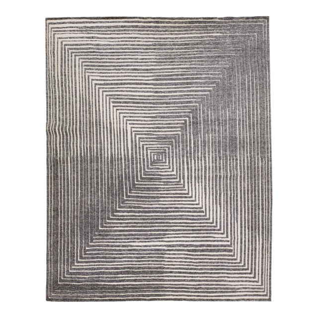 2010s Oversize Modern Moroccan Style Gray Wool Rug With Op Art Design by Apadana For Sale
