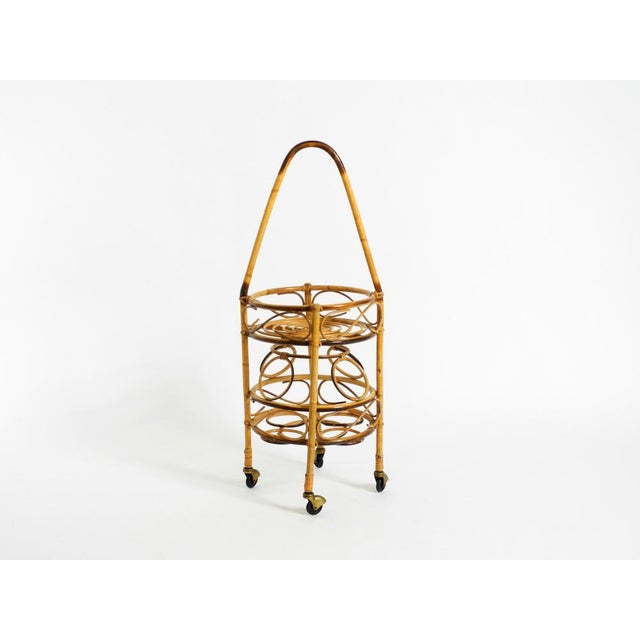 Mid-Century Modern Mid-Century Italian Bar and Serving Trolley Made of Bamboo with Wheels, 1950s For Sale - Image 3 of 18