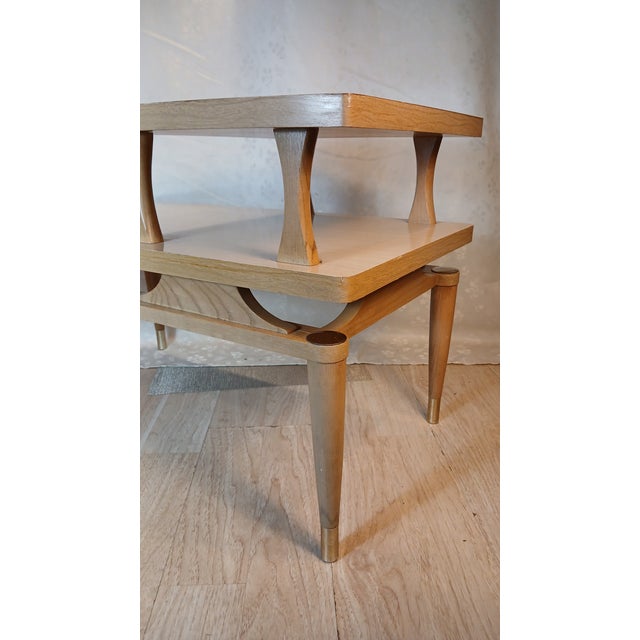 Mid 20th Century Vintage Mid-Century Modern Two-Tier Blonde Formica Step End Table For Sale - Image 5 of 13