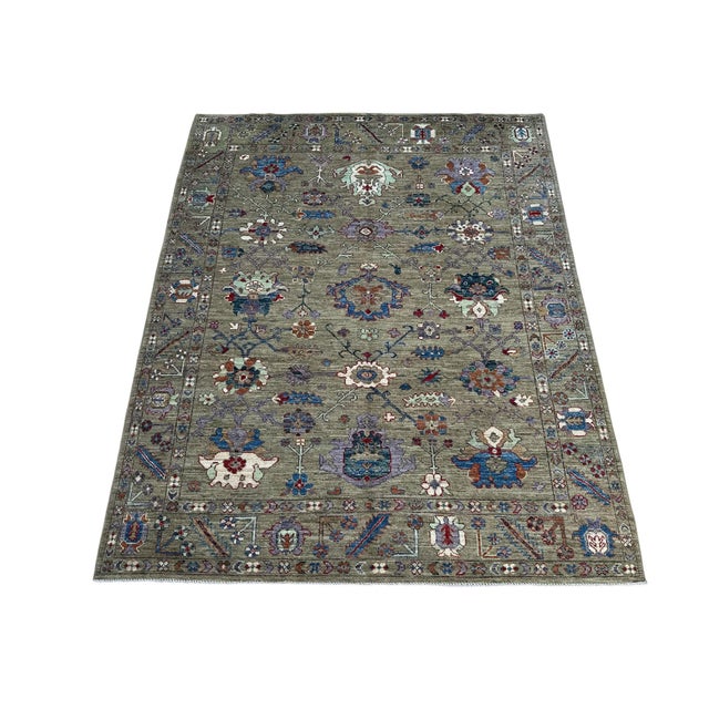 Boho Chic 2005 Oushak Rug, Sage Green and Blue For Sale - Image 3 of 10