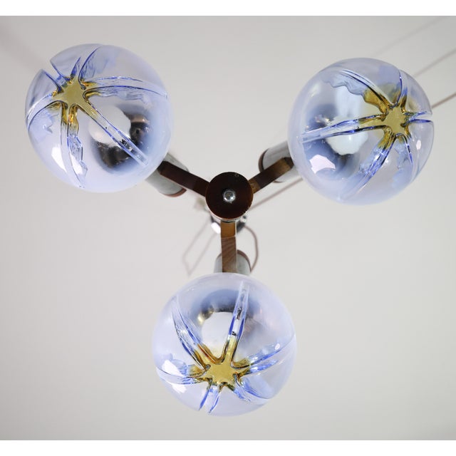 1970s Italian Midcentury 3 Light Turquoise Blu Murano Glass Chandelier by Mazzega For Sale - Image 12 of 15