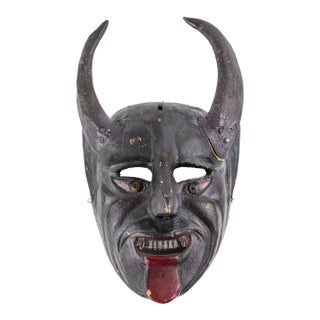 Mid 20th Century Hand Carved Devil / Demon Mask With Horns For Sale