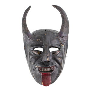 Mid 20th Century Hand Carved Devil / Demon Mask With Horns
