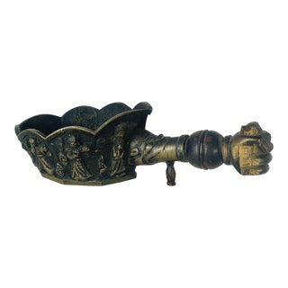 Antique 19th Century Brass Chinese Silk Iron With a Wood Handle For Sale