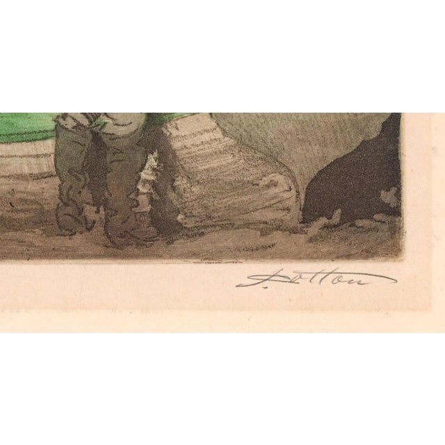 Early 20th century aquatint etching on cream paper of harbor scene with the ship Maude byJohn Wesley Cotton (1868-1931)...