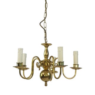 German Brass 5-Arm Chandelier For Sale