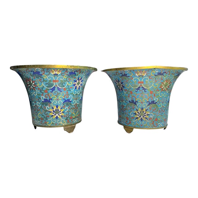 17th Century Pair of Late Ming Dynasty Cloisonné Censers For Sale
