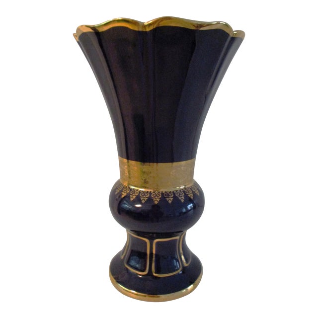 French Limoges Cobalt Blue & Gold Vase Chairish