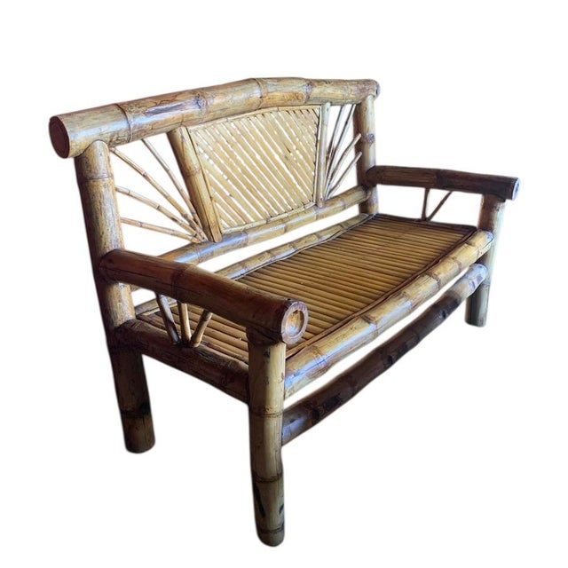 Circa 1980s Large Bamboo Pagoda Lounge Settee and Coffee Table in the Budji Layug Style For Sale - Image 4 of 6