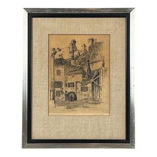 Antique Harley D. Nichols Pencil-Signed “Rath Haus, Munich” Original Etching—Framed For Sale