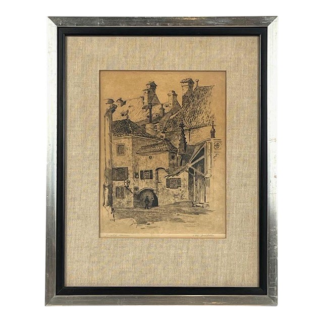 Antique Harley D. Nichols Pencil-Signed “Rath Haus, Munich” Original Etching—Framed For Sale