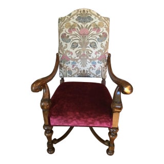Late 20th Century Renaissance Custom Upholstered Arm Chair For Sale