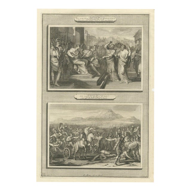 Pieter Mortier, Micaiah's Prophecy and Death of King Ahab in Battle, Pieter 1700, Engraving For Sale