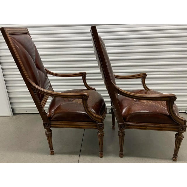 1 of 2 18c Style Hendrix Allardyce Tufted Leather Giltwood Arm Chair For Sale In Los Angeles - Image 6 of 7
