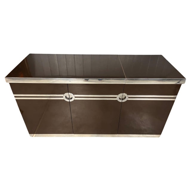 1970s Lift-Top Bar Credenza with Chrome Accents by Pierre Cardin, Circa 1970s For Sale - Image 5 of 6