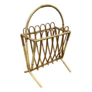 Vintage Rattan Magazine Rack, 1970s For Sale