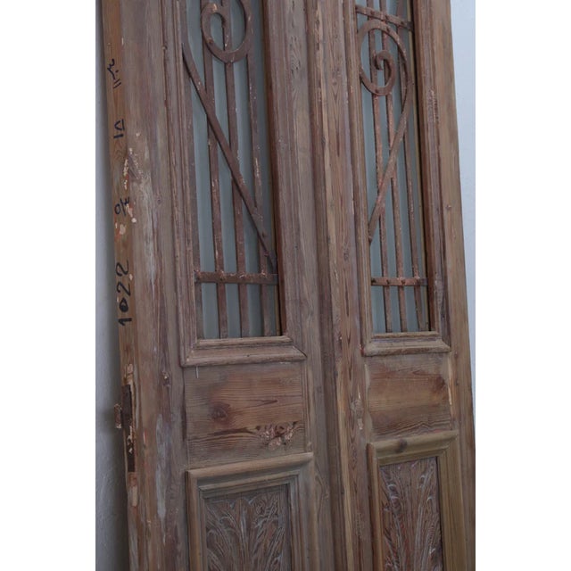 Rustic European Late 19th Century Double French Doors With Metal/Glass - A Pair For Sale - Image 3 of 3