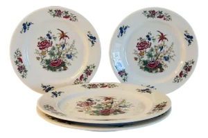 Vintage 1960s Syracuse China Floral & Parrot Restaurant Ware Plates, Set of 4