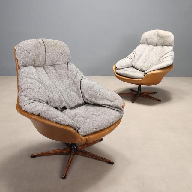 Vintage Leather and Fabric Armchairs, 1970s, Set of 2 For Sale - Image 11 of 11