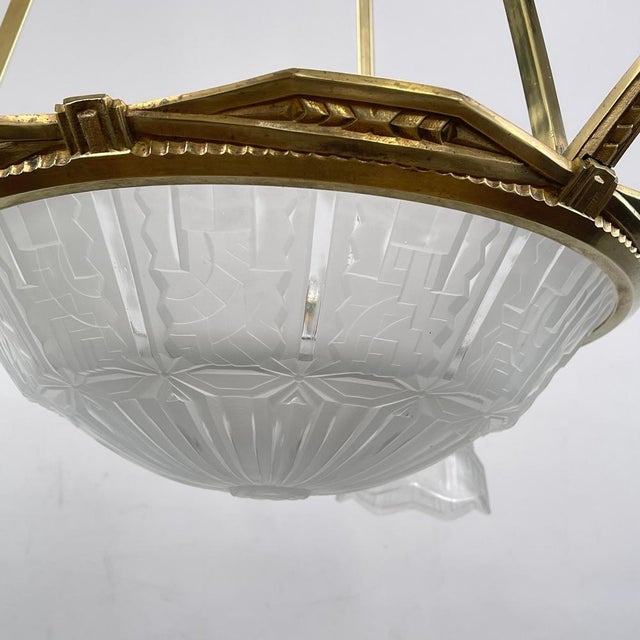 1930s Art Deco Bronze Ceiling Lamp by P. Maynadier, 1930s For Sale - Image 5 of 14